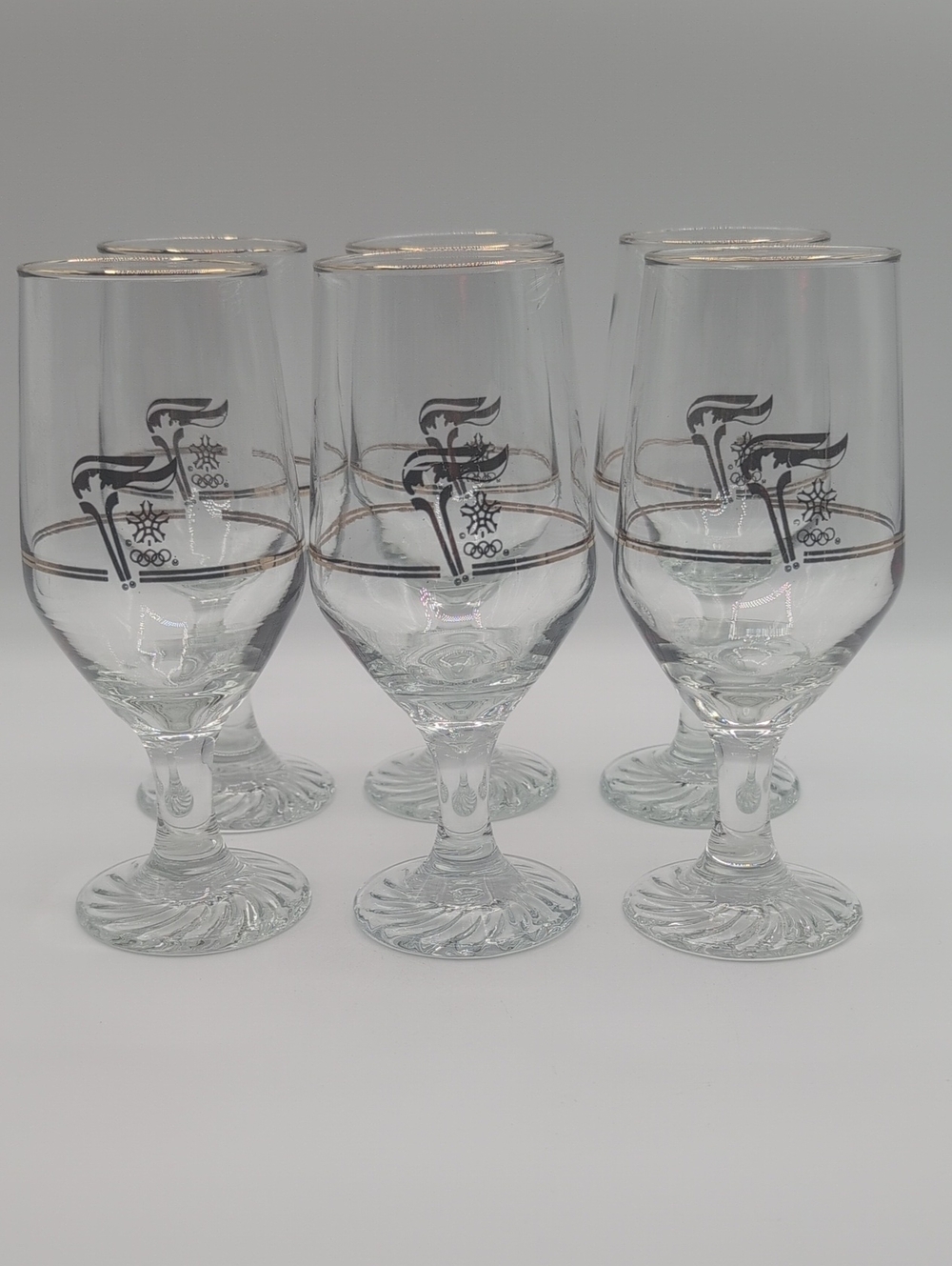 Set of 6 Canada Olympic 1988 Tumbler Glasses Gold Torch Detailing